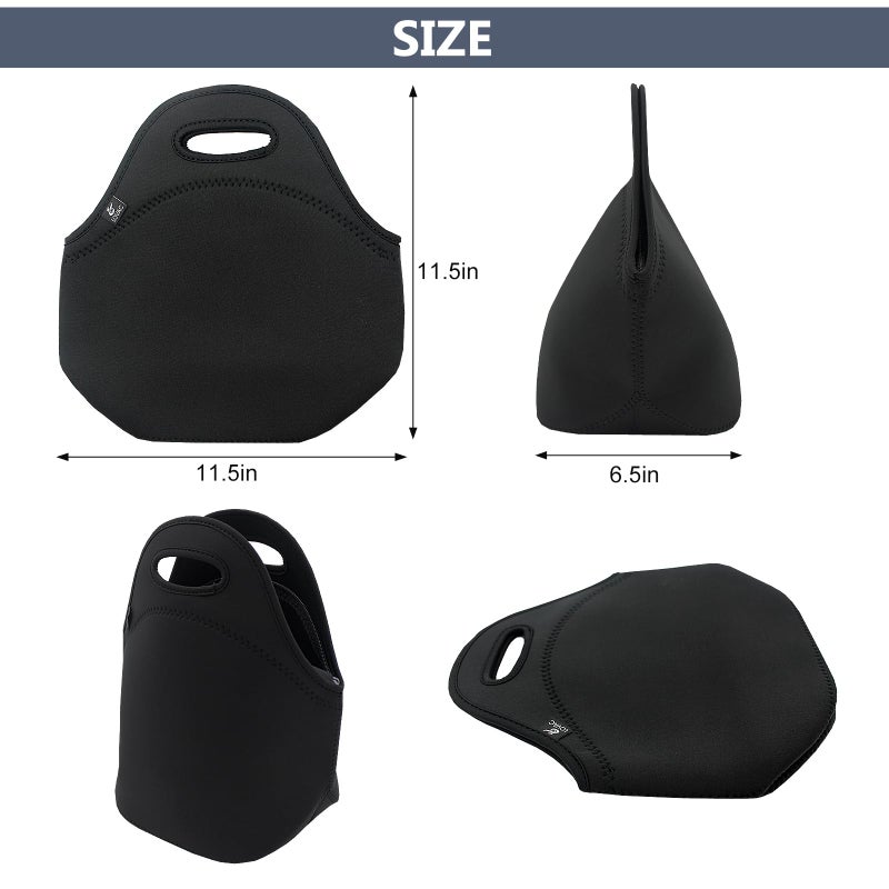 LOVAC Reusable Lunch Bag for Men,Lunch Tote,Durable and Waterproof Neoprene Lunch Bags,Insulated Soft and Lightweight (Pure Black) - Image 2